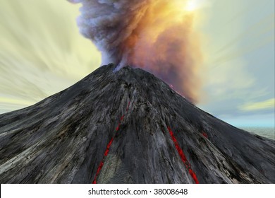 OUTBURST - An Active Volcano Belches Smoke And Ash Into The Sky.