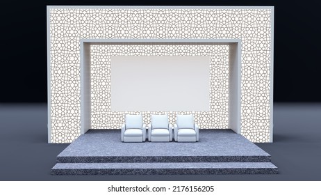 Outdoor Event Area, Lawn Event Stage, Corporate Stage, Mockup, 3d Rendering. 3d Illustration.