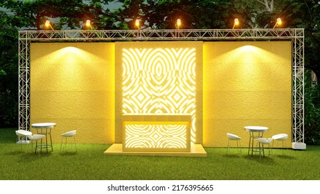 Outdoor Event Area, Lawn Event Stage, Corporate Stage, Mockup, 3d Rendering. 3d Illustration.