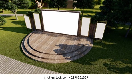 Outdoor Event, Lawn Stage, Corporate Conference, 3d Rendering. 3d Illustration.