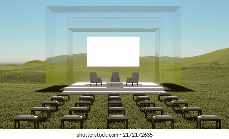 Outdoor Event Stage Mockup, 3d Rendering. 3d Illustration.