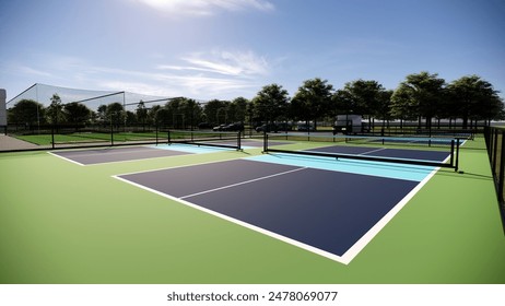 outdoor Pickleball court match on blue and green color - Powered by Shutterstock