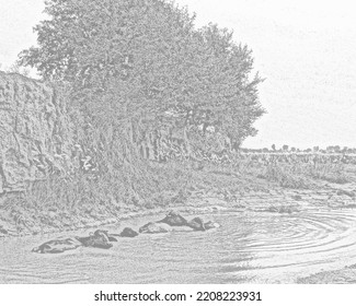 Outdoor Scenery Drawing Sketch Illustration Stock Illustration ...