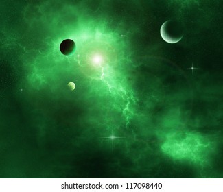 Outer Space Drawing Green Nebula Cloud Stock Illustration 117098440 ...