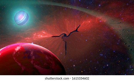 Outer Space Fantasy Scenario Of A Crack Appearing In The Fabric Of Space-time That May Threaten To Devour This Universe