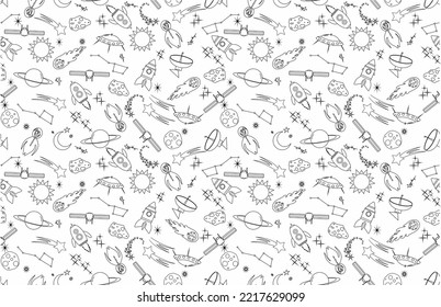 Outer Space Icons.Pattern — Stock Illustration. Astronomy Vector Line Icon Pattern Seamless Vector Illustration