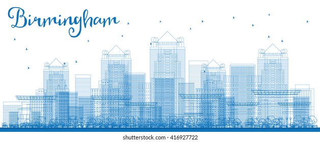 Outline Birmingham (Alabama) Skyline with Blue Buildings. Business and tourism concept with skyscrapers. Image for presentation, banner, placard or web site