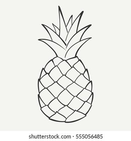 Outline black and white image of a pineapple.