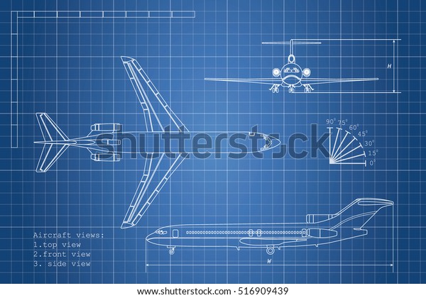 Outline Drawing Plane On Blue Background Stock Illustration 516909439 ...