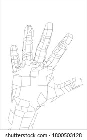 Outline human hand. Wire-frame style. 3d illustration