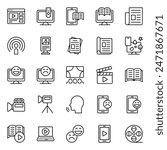 Outline icons set for Media.