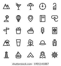 Outline Icons For Summer Holiday Beach Tourism Travel.