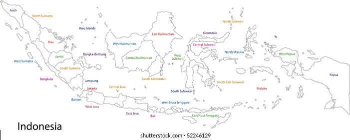 Vektor Stok Outline Indonesia Map Provinces Tanpa Royalti 52048972 Shutterstock