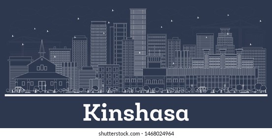 Outline Kinshasa Congo City Skyline With White Buildings. Business Travel And Tourism Concept With Modern Architecture. Kinshasa Cityscape With Landmarks.