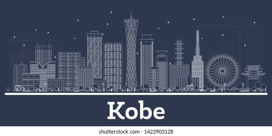 Outline Kobe Japan City Skyline White Stock Vector Royalty Free