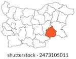 Outline of the map of the region of Bulgaria - Yambol region
