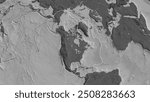 Outline of the North American tectonic plate with the borders of surrounding plates against the background of a bilevel map. 3D rendering