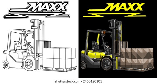 Outline and painted Forklift. Isolated in black background, for t-shirt design, print and for business purposes. - Powered by Shutterstock