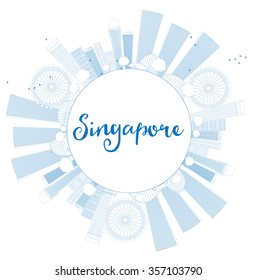 Outline Singapore Skyline Blue Landmarks Copy Stock Vector (Royalty ...