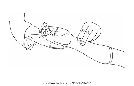 Outline Sketch Drawing Of Two Hands Of Doctor Checking Pulse Of Patient, Medical Vector Silhouette, Hand Draw Vector Doctor Royalty-free Images 