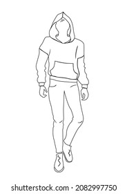 outline sketch man in hoodie   jeans