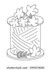 The outline of spool of sewing thread with five flowers inside and one flower lying side by side