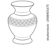 Outline vase, vector linear. Vase pottery, ancient pot greek illustration. Black and white. Art therapy Coloring page. Vector illustration