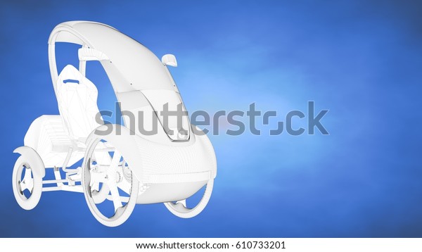 outlined 3d rendering of an auto mobile inside a\
blue studio