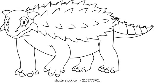 Outlined Ankylosaurus Dinosaur Cartoon Character  Raster Hand Drawn Illustration Isolated On White Background