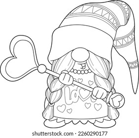 Outlined Cute Female Gnome