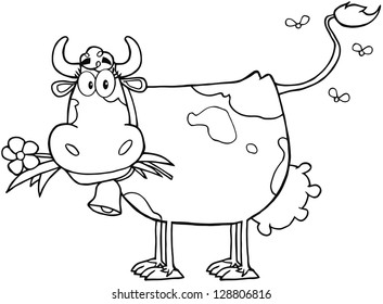 Outlined Dairy Cow Flower Mouth Raster Stock Illustration 128806816 ...