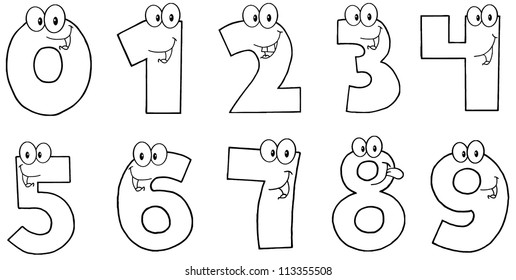 Outlined Funny Numbers Cartoon Charactersraster Collection Stock ...