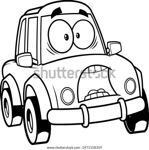 Outlined Scared Car\
Cartoon Character. Raster Hand Drawn Illustration Isolated On\
Transparent\
Background
