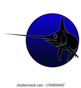 Outlined Swordfish Silhouette in Blue Circle