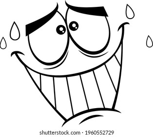 Outlined Uncomfortable Cartoon Funny Face With Smiling Expression  Raster Illustration Isolated On White Background