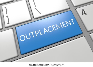 Outplacement - keyboard 3d render illustration with word on blue key