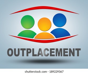 Outplacement text illustration concept on grey background with group of people icons