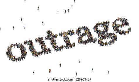 Outrage Word. Crowd From Above.