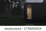 Outside View of the Bathroom Through the Window with Trees in the Background 3D Rendering
