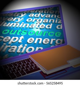 Outsource Word Cloud Laptop Showing Sub Contract And Freelance 3d Rendering