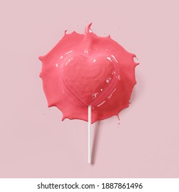 Outstanding Melt Pink Heart Shape of Candy lollipop drop on whitebackground. 3D Render. Minimal Valentine Concept Idea. - Powered by Shutterstock