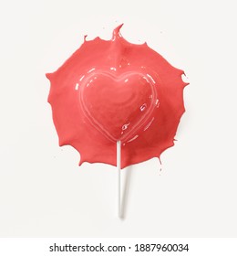 Outstanding Melt Pink Heart Shape of Candy lollipop drop on white background. 3D Render. Minimal Valentine Concept Idea. - Powered by Shutterstock