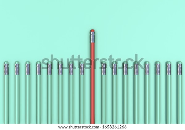 緑のパステル背景に目立つ赤い鉛筆 最小限のビジネスコンセプト 3dレンダリング のイラスト素材