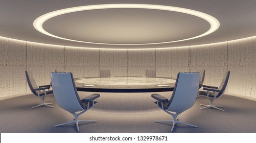 Oval Conference Room With Round Table And Chairs  3D Rendering, 3D Illustration