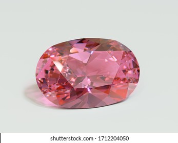 Oval Cut Pink Padparadscha Sapphire Gemstone On White Background. 3d Illustration