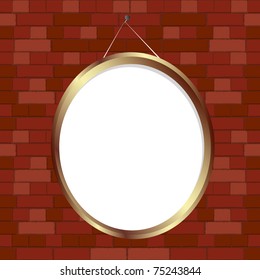 Oval empty frame nailed on brick wall, no mesh or transparencies