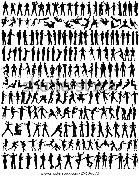 Over 200 Detailed People Silhouettes Editable Stock Illustration 29606890