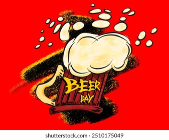 Overflowing beer mug with foamy splash on grey background for beer day celebration - Powered by Shutterstock