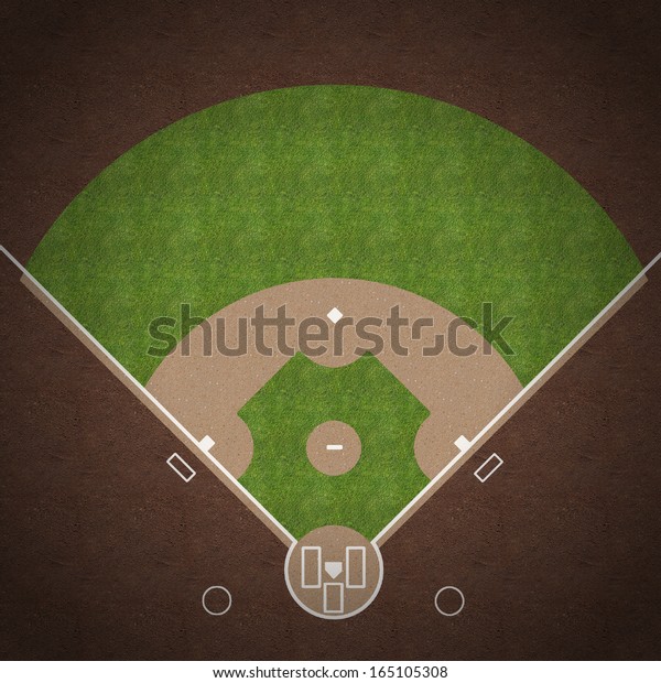 草や砂利の上に白い斑紋が描かれたアメリカの野球場の頭上の景色 のイラスト素材