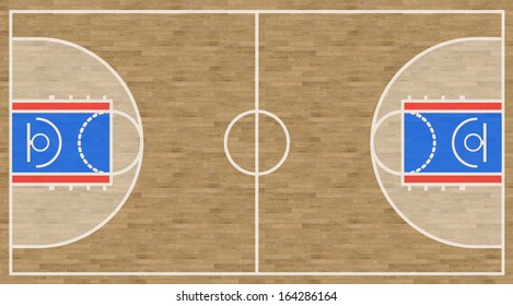 An Overhead View Of A Basketball Court Complete With Markings.